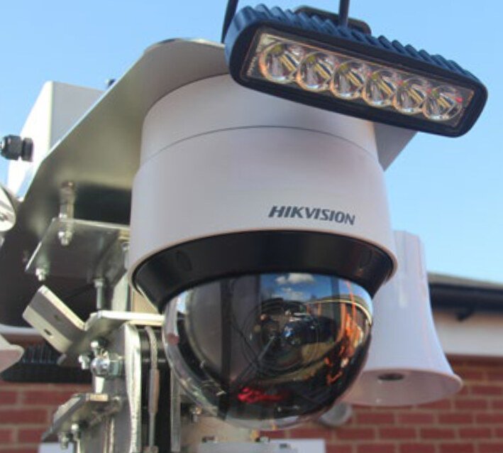 Close-up of a PTZ camera on an NVC CCTV tower